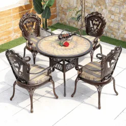 High-quality round stone-top cast aluminum table and chair set for garden MDD80-TT