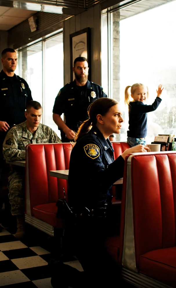 I’m the soldier who saw the S.O.S. on the diner window. I watched her “father” slap her. I called the cops. They checked his papers and told me to leave. His papers were perfect. Then the 3-year-old girl leaned in and whispered 4 words to the sheriff that changed everything.
