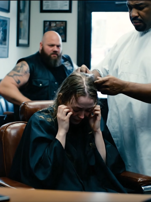 She Was Losing Her Hair to Chemo. She Went to a Men’s Barbershop to Shave It. She Was Sobbing, Humiliated. Then a Tough-Looking Customer Stood Up, Pointed at the Clippers, and Said Two Words That Changed Everything.