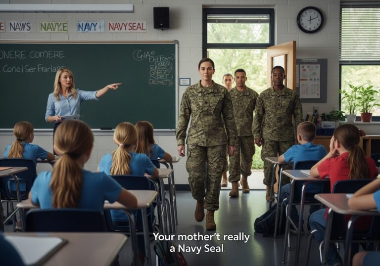 My Classmates Ruthlessly Mocked Me and Called Me a Liar When I Revealed My Mother Was an Elite Navy SEAL During Career Day, But When a Heavy Tactical Unit Suddenly Breached Our Classroom During a Lockdown, The Bully Who Tormented Me Froze in Terror as The Commander Removed Her Helmet and Proved Everyone Wrong in the Most Legendary Way Possible