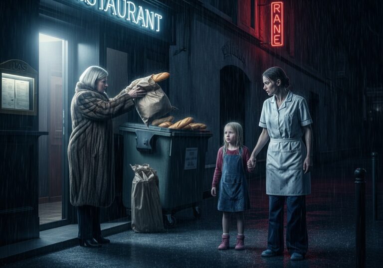 SHE MOCKED A STARVING CHILD ASKING FOR LEFTOVERS AND KICKED US INTO THE FREEZING RAIN, NOT KNOWING THAT THE “DIRTY CLEANING LADY” HOLDING THE GIRL’S HAND WOULD RETURN YEARS LATER AS THE OWNER OF HER ENTIRE EMPIRE TO TEACH HER A BRUTAL LESSON ABOUT KARMA.