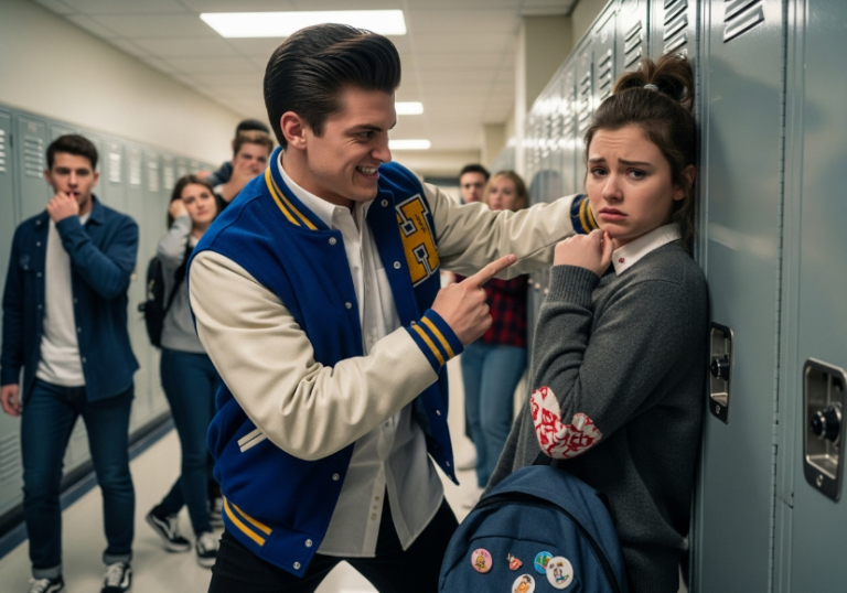 He was the school king, rich and cruel. I was the new girl with a patch he didn’t understand. He shoved me. He humiliated me. He didn’t know my ‘family’ was 20 Harleys deep, rolling up the street to teach him a lesson about real power.