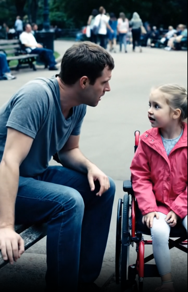 “Sir, can you pretend to be my daddy?” The six words from a stranger’s child in a wheelchair that shattered my afternoon, forced me to confront the grief I’d buried for two years, and led to a confrontation I never saw coming. I was just a single dad at the park. I almost called the cops. The truth was so much more heartbreaking.