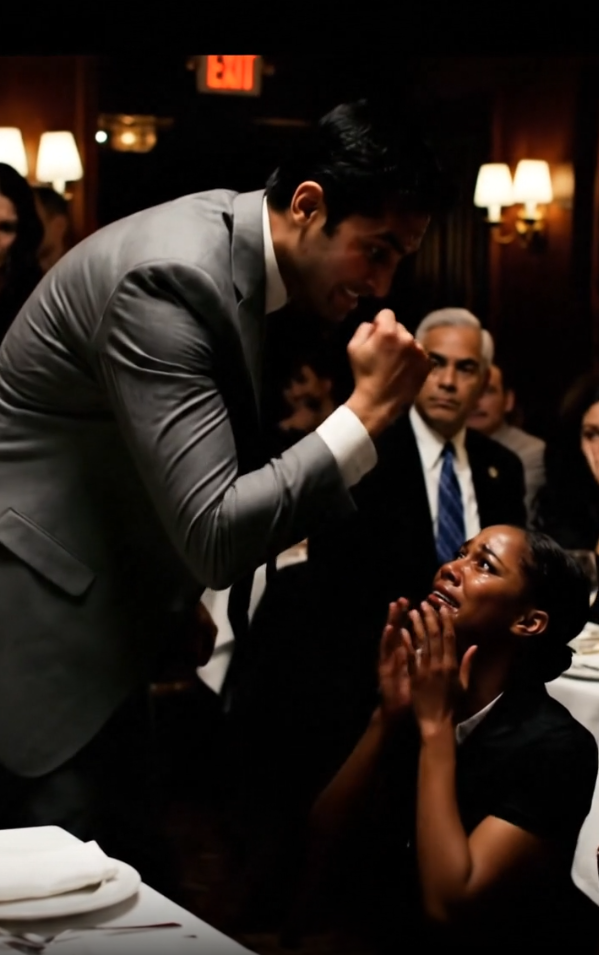 “Please don’t kick me. I’m already broken.” Those were the only words I could whisper as I knelt on the cold marble floor of a luxury NYC restaurant, my boss towering over me, his face purple with rage. I’d just spilled an entire bottle of red wine on his thousand-dollar suit. The whole room was staring. I knew I was fired. I knew my life was over. What I didn’t know was that the quiet old man at Table 7 wasn’t just another guest. He was watching everything. And he was about to do the unthinkable.
